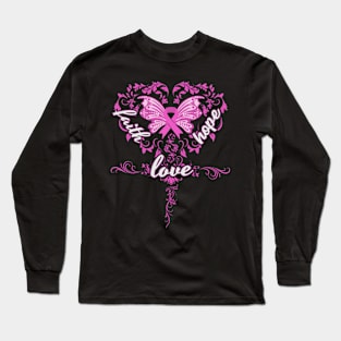 Eosinophilic Disorders Awareness Faith Hope Love Butterfly Ribbon, In This Family No One Fights Alone Long Sleeve T-Shirt